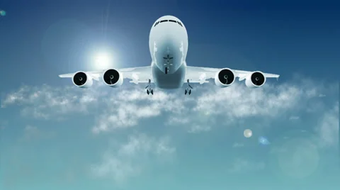 Airplane in Sky With Sun and Clouds Stock Footage 36184170