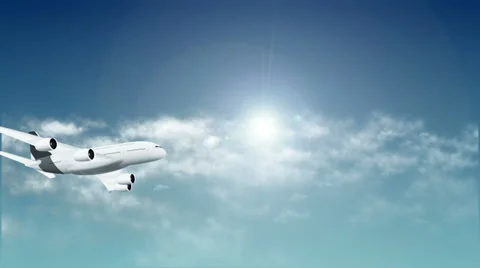 Airplane in Sky With Sun and Clouds Stock Footage 36184214