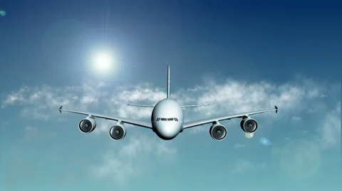 Airplane in Sky With Sun and Clouds Stock Footage 36184221