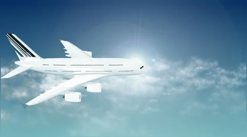 Airplane in Sky With Sun and Clouds Stock Footage 36184236