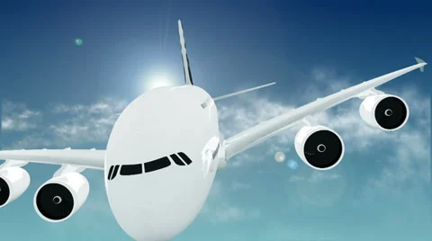 Airplane in Sky With Sun and Clouds Stock Footage 36184241