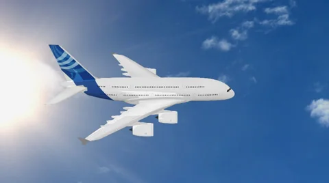 Airplane in Sky With Sun Stock Footage 34198822