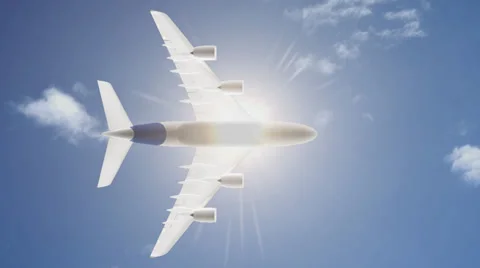 Airplane in Sky With Sun Stock Footage 34199073