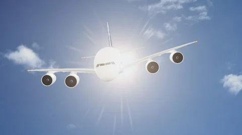Airplane in Sky With Sun Stock Footage 34199101
