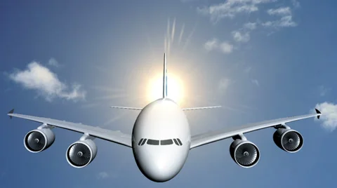 Airplane in Sky With Sun Stock Footage 34199502