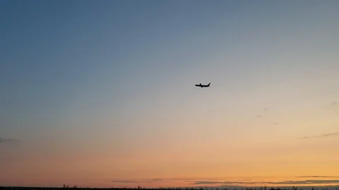 . Airplane in the sky at sunset Video stock 114115606