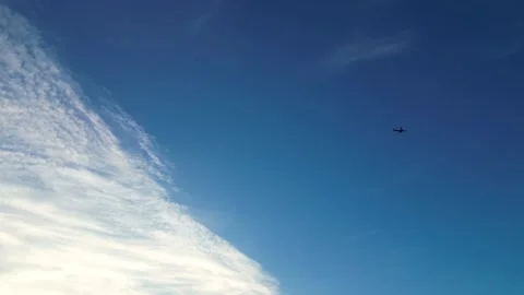 Airplane soaring through a clear blue sky, following the aircrafts Stock Footage 321455504