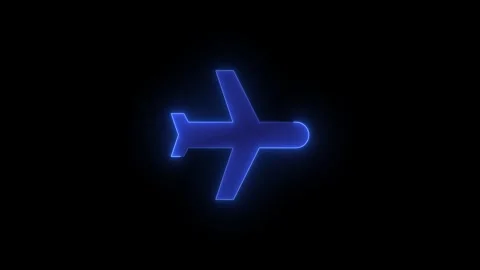 Airplane solid stroke icon glowing neon blue color animation Stock Footage 289386666