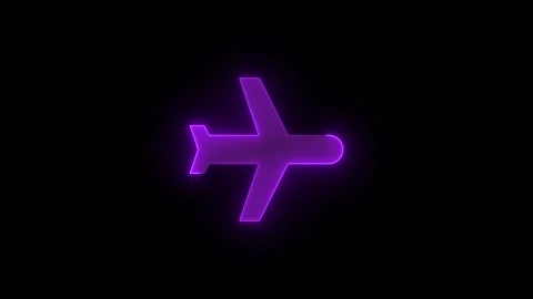 Airplane solid stroke icon glowing neon purple color animation Stock Footage 289386695