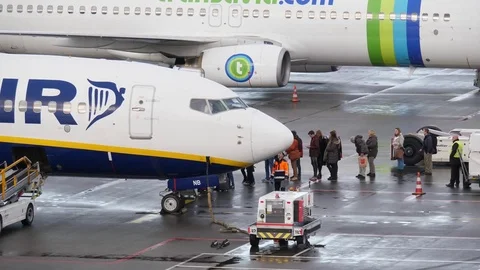 Airplane standing at the gate Stock Footage 84424281