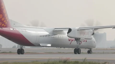 Airplane Stands On The Runway Before Take Off  Stock Footage 100052389