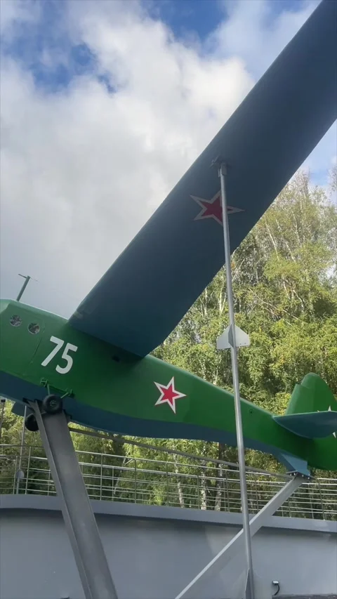 Airplane statue — aviation monument, vertical 4K Stock Footage 319282723