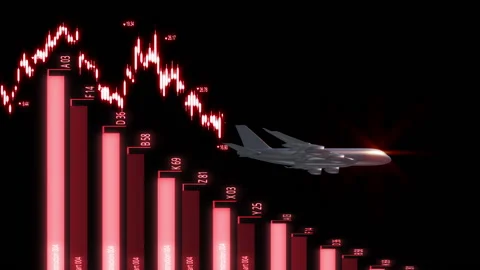 Airplane stock market chart down animation Stock Footage 146678339