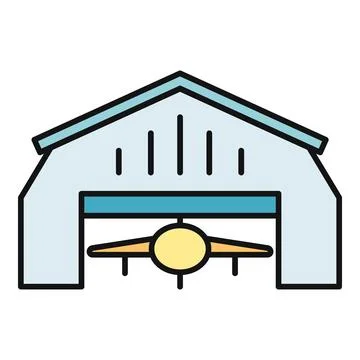 Airplane storing inside hangar building with closed door Stock Illustration