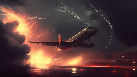 Airplane in the storm. 3D illustration. Elements of this image furnished by NASA Stock Illustration