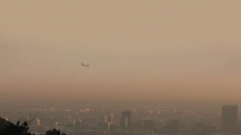 Airplane sunset city Stock Footage 412691