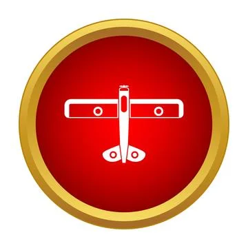 Airplane symbol on red circular push button 库存插图