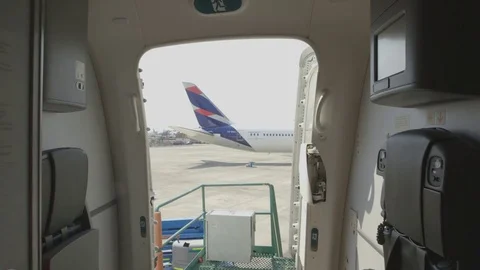 Airplane tail of runway Stock Footage 77101347