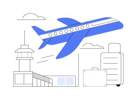 Airplane take-off abstract concept vector illustration. Stock Illustration