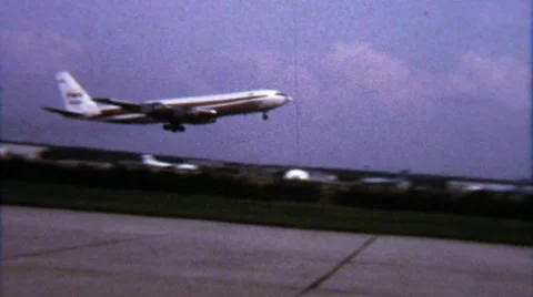 Airplane Take Off Airport Tarmac View - Vintage Super8 Film Stock Footage