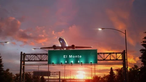 Airplane Take off El Monte during a wonderful sunset Stock Footage 102628873