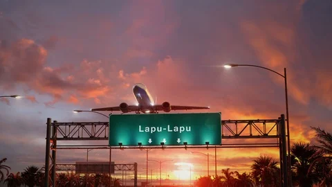 Airplane Take off Lapu-Lapu during a wonderful sunrise Stock Footage 101919008