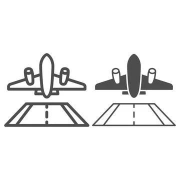 Airplane take off line and solid icon, airlines concept, take off plane vector イラスト素材