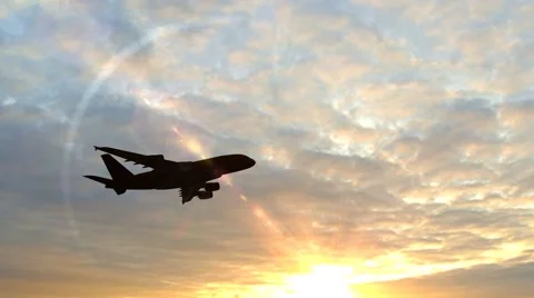 Airplane Take Off Silhouette in the sunset Stock Footage 41115075
