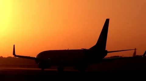 Airplane Take-Off Sunrise Stock Footage