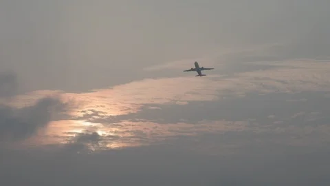 Airplane Take Off At A Sunset Stock Footage 100053184
