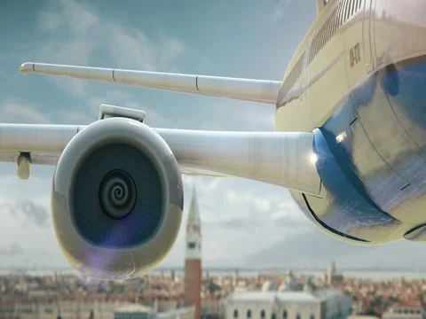 Airplane Take Off Venice Italy Stock Footage