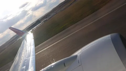 Airplane Take Off  Wing Shot Stock Footage 234716523