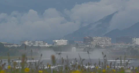 Airplane takeoff among mountains Stock Footage 263264368