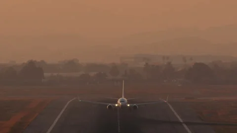 Airplane takeoff at dusk Stock Footage 270813655