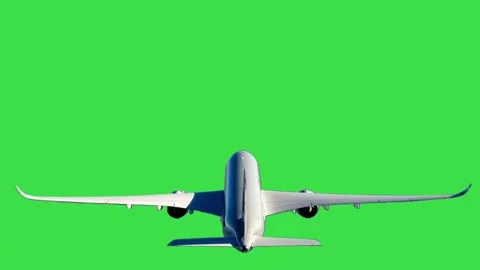 Airplane takeoff from rear view flying away on green screen background animation Stock Footage 329964503