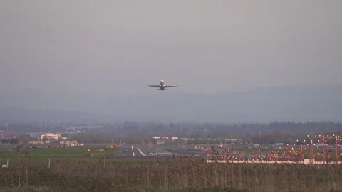 Airplane Takeoff, Twilight Stock Footage 129190719