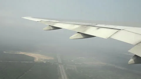 Airplane at takeoff. view trough window with some shaking Stock Footage 23576098