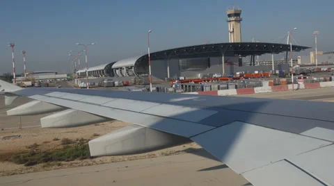 Airplane at takeoff. View trough window. Stock Footage 54075147