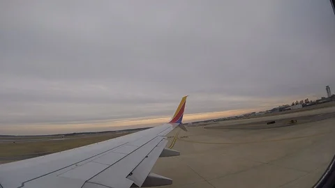 Airplane Takeoff from Window Stock Footage 88642526