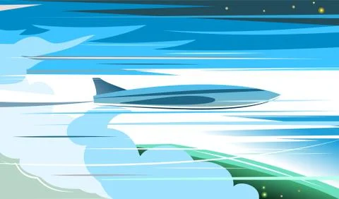 Airplane takes off above the clouds. Vector illustration background. The plan Illustrazione stock