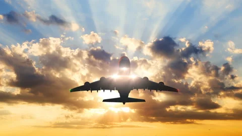 Airplane Takes Off Against the Background of Time-Lapse Sunset Stock Footage 139234799