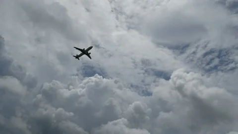 Airplane taking off with cloudy sky at background Stock Footage 135376080