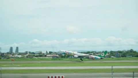 Airplane taking off, EVA Air “Hello Kitty” airplane Video stock 325173640