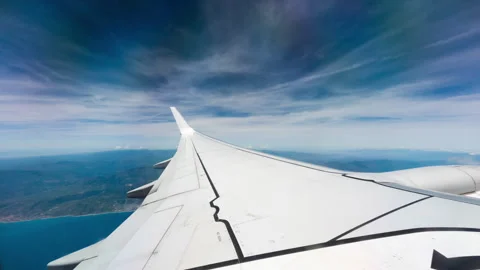 Airplane Taking Flight And Overtaking The Clouds, Time Lapse Видео 277114332