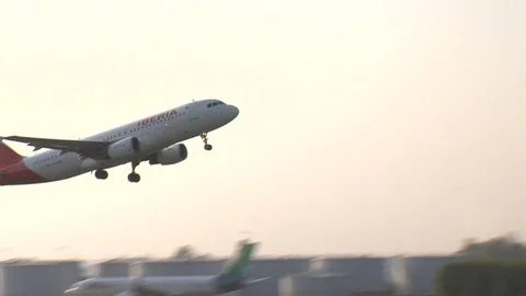 Airplane taking off (Iberia) Stock Footage 89113996