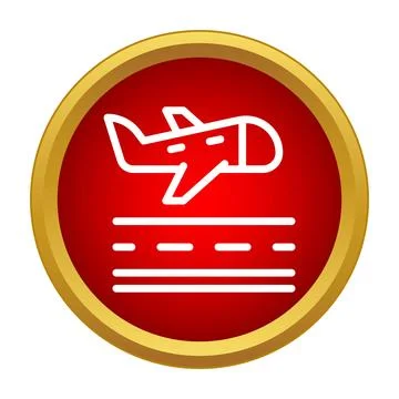 Airplane taking off icon on red gold button イラスト素材
