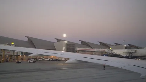 Airplane taking off at Los Angeles International Airport Stock Footage