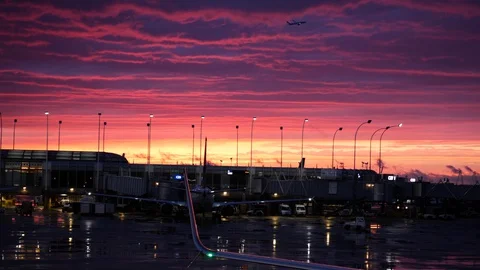 Airplane taking off over O'Hare Stock Footage 129283875