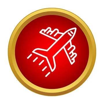 Airplane taking off in a red circular icon Stock Illustration