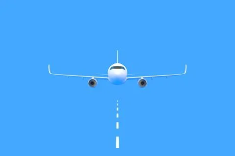 Airplane taking off the runway on a blue background with copy space Stock Illustration